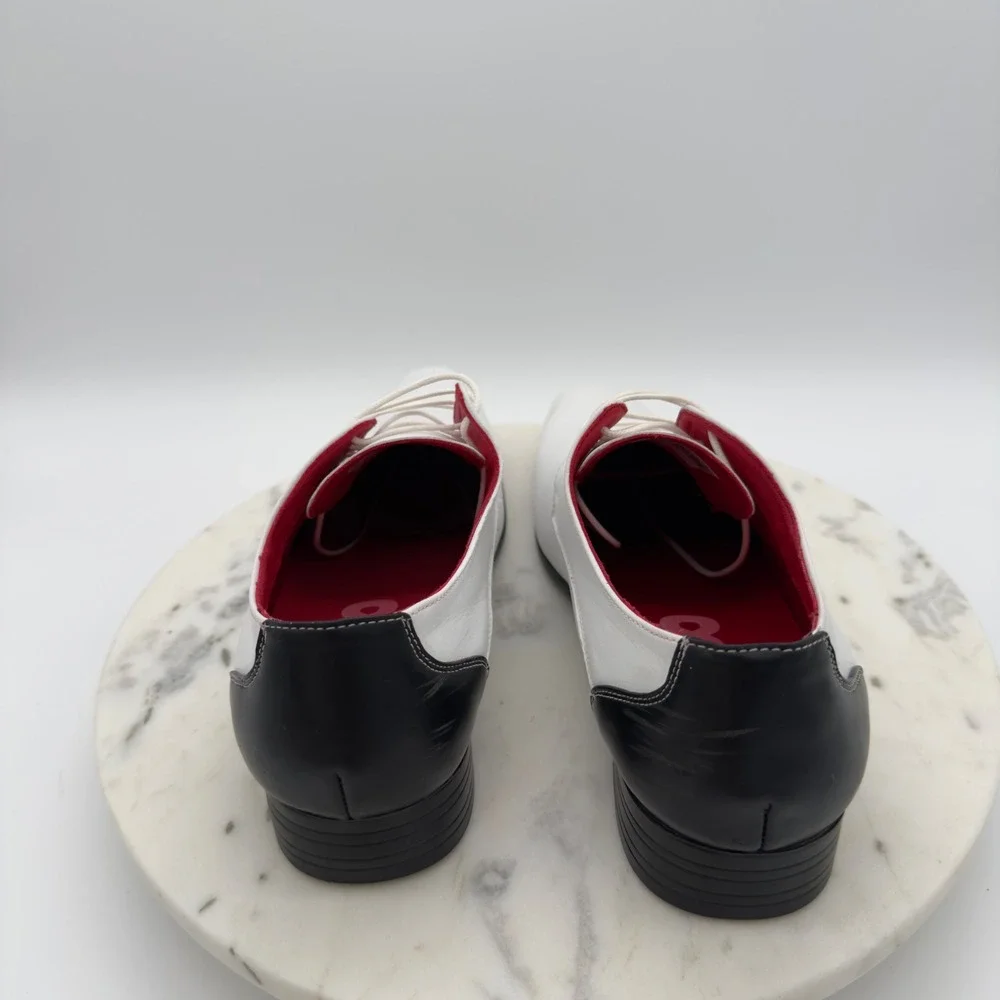 Tayno Dean White Dress Shoes‎ Mens 8 White Black Red Contrast Lace Up Oxfords